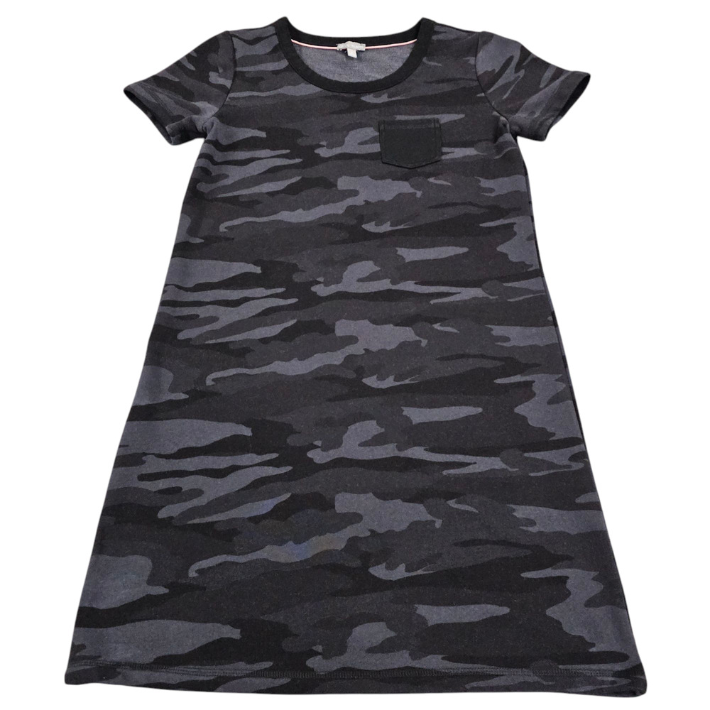 T by Talbots Dress Size P Black Gray Camo Terry Short Sleeve Casual Stretch